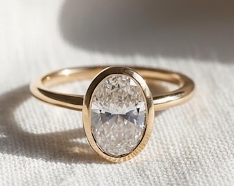 2 CT Oval Bezel Lab Grown Diamond Ring , Oval Lab Diamond Engagement Ring , Bezel Setting Engagement Ring , Vintage Inspired Diamond Ring