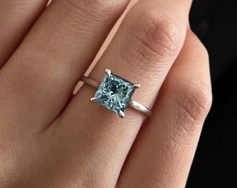 2 Carat Princess Cut Fancy Vivid Blue Lab Grown Diamond Engagement
