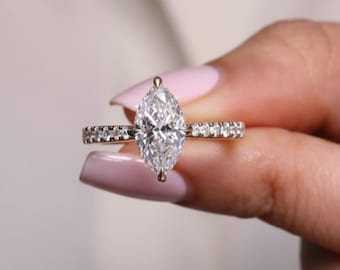 Marquise Diamond Engagement Ring Genuine Lab Grown Diamond Anniversary Ring Unique Proposal Ring for Her Claw Prong Setting Ring Gift