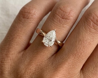 Pear Diamond Promise Ring Solitaire Pear Engagement Ring for Her Birthday Ring for Wife Simple Lab Create Diamond Ring Dainty Diamond Ring