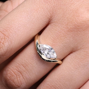 Unique Engagement Ring 2.00 ctw, 14k Gold Marquise Cut Ring with Lab Grown Diamond, Modern Solitaire Engagement Ring, Fine Jewelry for Women