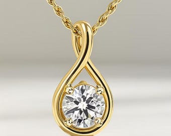 Lab Diamond Solitaire Pendant Round Cut Lab Grown Diamond Bridesmaid Pendant Solid 14K Gold Diamond Pendant Gift For Her