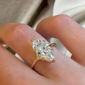 Unique Engagement Ring 14k Gold Marquise Cut Ring with Lab Grown Diamond, Modern Solitaire Engagement Ring, Fine Jewelry for Women