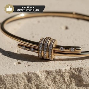 Solid Gold Bangle Bracelet for Women, Round Cut Diamond Bracelet Bangle, Gold Latch Bracelet, Diamond Bangle Bracelet, Gift For Her