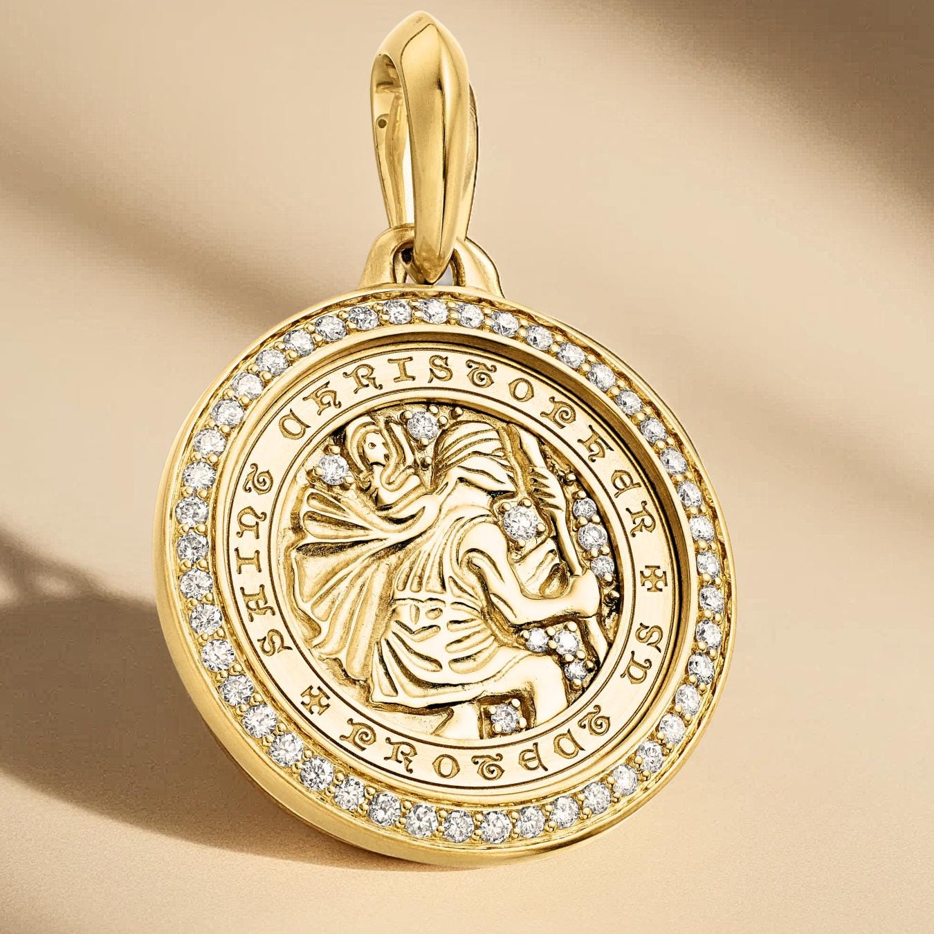 thumbnail image 2 of 10k Solid Gold Saint Christopher Pendant Necklace – Engraved Italian Charm 2 of 5
