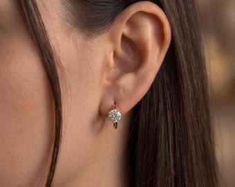 14K Gold Diamond Hoop Earrings for Women/Lab Diamond Gold Hoop Earrings/Dainty Diamond Hoop Earring /Gift for Her/The Mom&Mothers Day Gift
