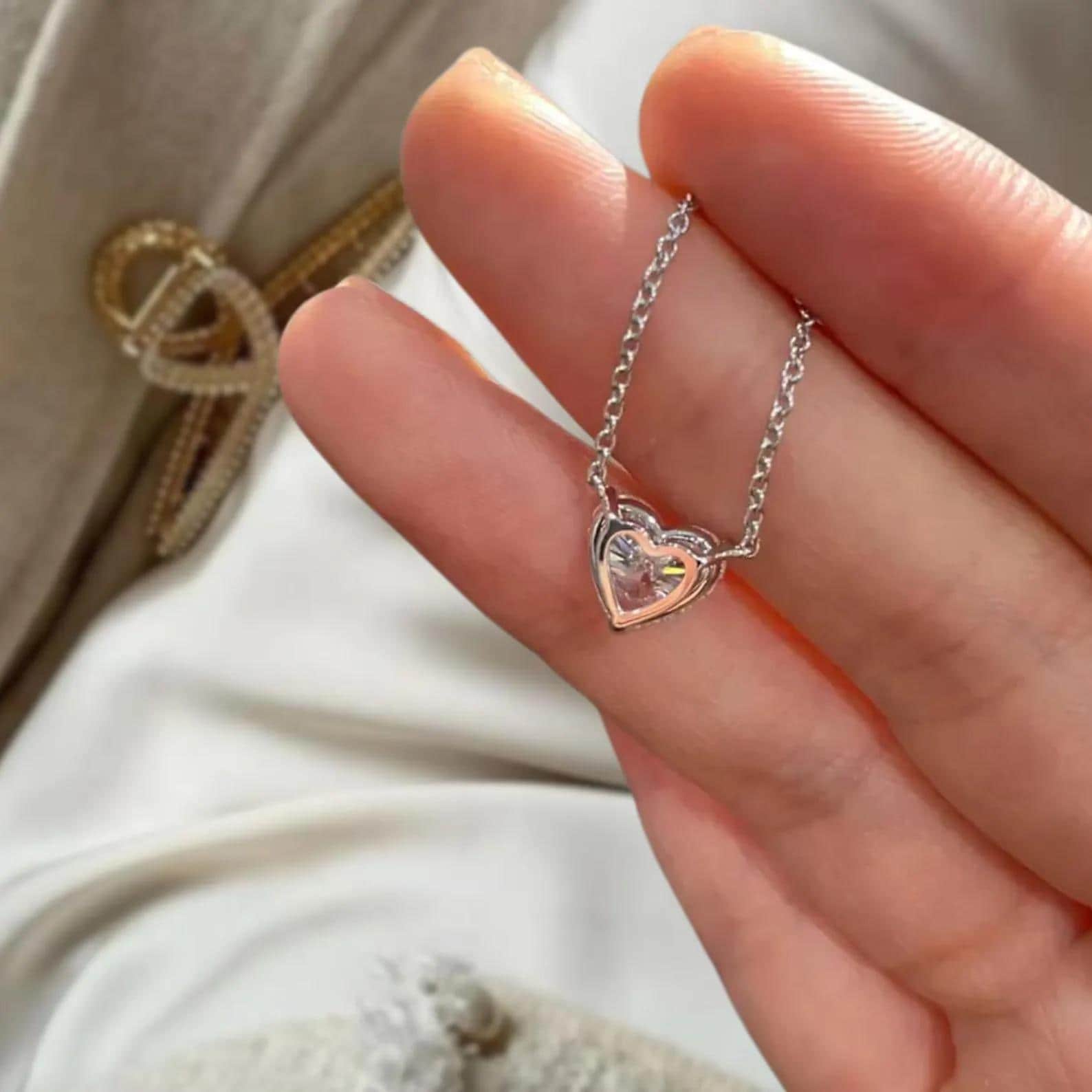 ハート型ラボグロウンダイヤモンドネックレス：3.00カラット F VS+