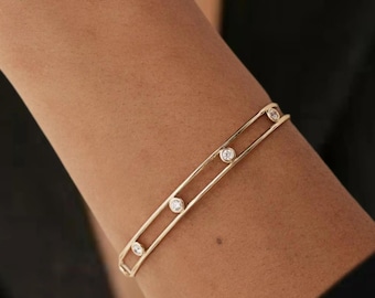 0.40 Ct Diamond Bangle, 14K Gold Lab Grown Diamond Bangle, Open Cuff Bangle