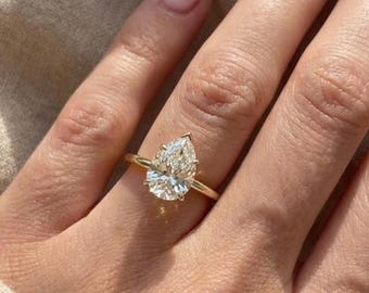 Pear Diamond Promise Ring Solitaire Pear Engagement Ring for Her Birthday Ring for Wife Simple Lab Create Diamond Ring Dainty Diamond Ring