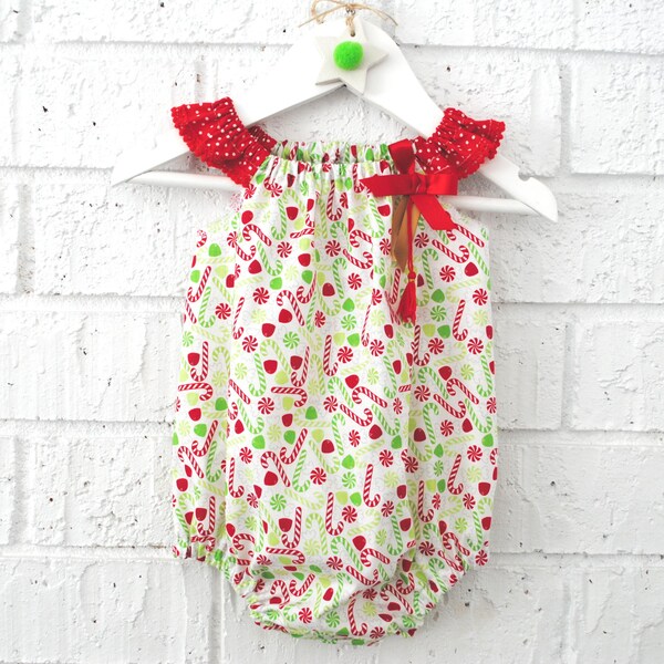 1. Weihnachten Baby Girl Candy Cane Strampler