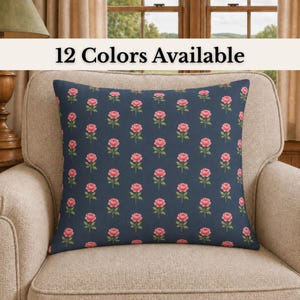 Pink Peony Floral Pillow Cover, Small-Scale Pattern – Farmhouse Botanical Decor – Pillow Insert Available