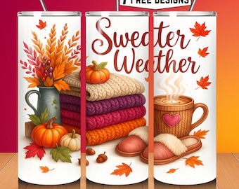 Sweater Weather Fall Tumbler Wrap Design: Autumn PNG (Digital Download)