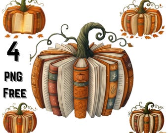 Fall Book Pumpkin PNG: Retro Autumn Sublimation Design (Digital Download)
