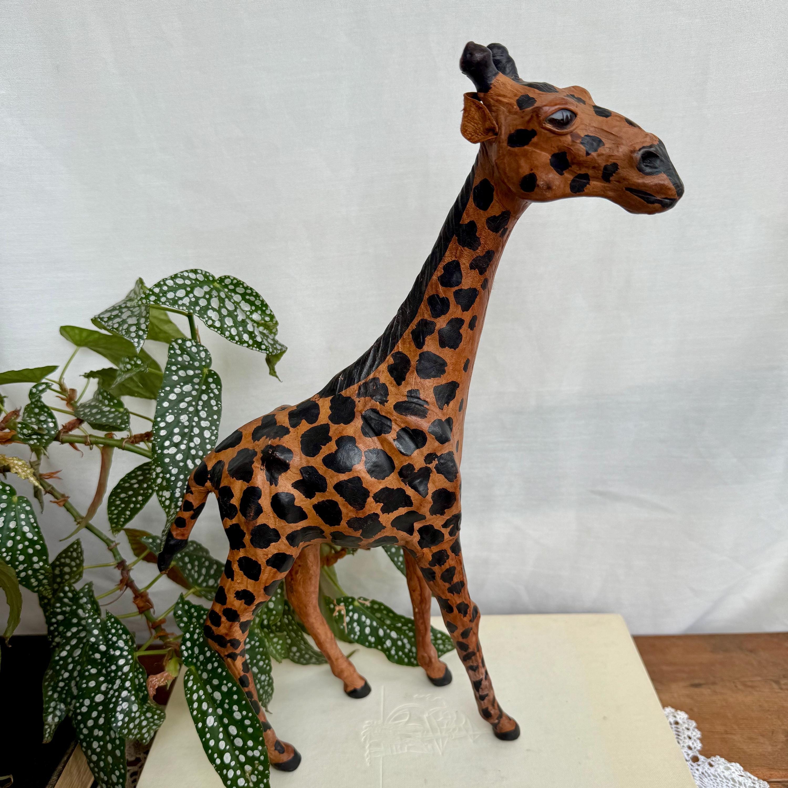Vintage MCM Leather Wrapped Giraffe Figurine With Glass EYES, Hand