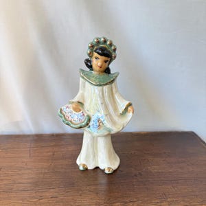 Vintage Florence Ceramics Asian Girl Figurine | Mid-Century California Pottery Chinese Girl Statue | 1950s Hollywood Regency Oriental Decor