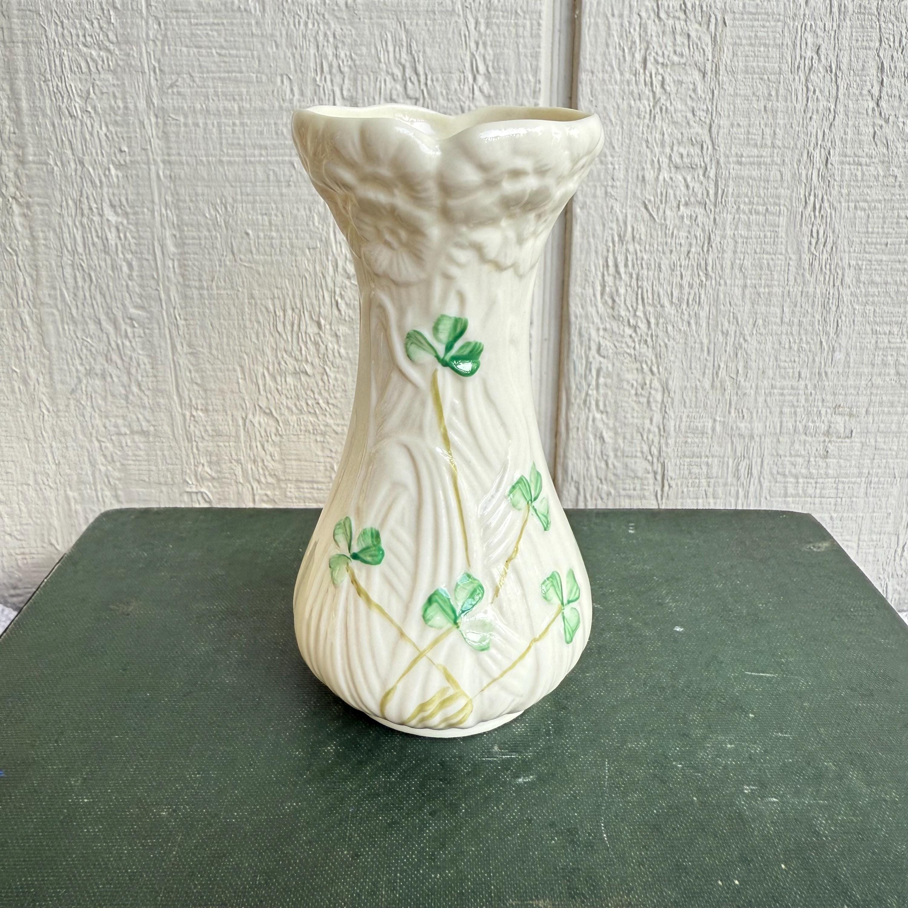 Vintage Belleek Parian China Vase | Hand-painted Shamrock Embossed