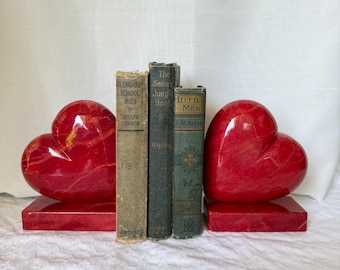 Pair of Vintage 1950s Italian Alabaster Red Heart Bookends