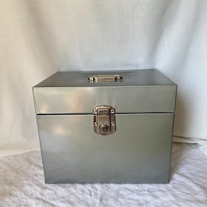 Vintage Excelsior metall arkivlåda - Industriell grå förvaringsorganisatör, kontorsinredning från 1950-talet, dokumentlåslåda (ingen nyckel)