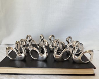 Vintage Silver-Plated Swan Napkin Rings | Set of 8 | Elegant Table Setting Holders