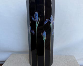 Vtg Japanese Black Vase With Gold Peacock and Florals 2 Small
