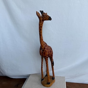 Hand-Carved Wooden Giraffe Sculpture: African Safari Decor, Vintage Tribal Art Figurine 18.5 in Tall 5.0 (25)