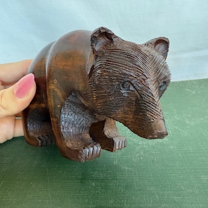 Hand-Carved Ironwood Bear Figurine | Vintage Dark Wood Sculpture | Rustic Cabin Decor