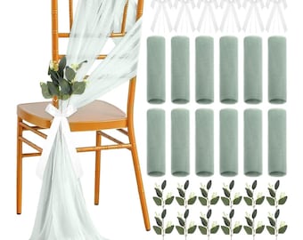 24 Sets Wedding Aisle Decorations for Ceremony Set Wedding Chair Decorations White Ribbon Bows Artificial Eucalyptus Stem Chair Sashes