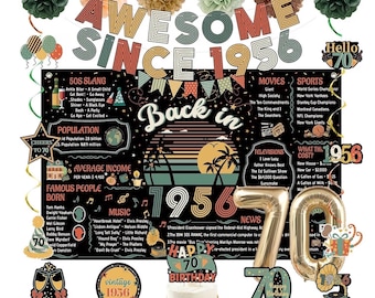 70th Birthday Decorations Men Women, Colorful Vintage Back in 1956 Poster Cheers To 70 Years Banner Balloons Hanging Swirls Cake Topper