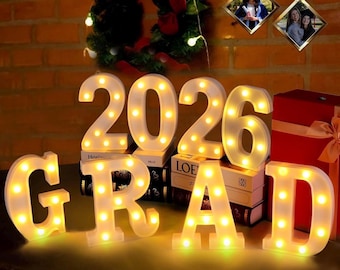 2026 Graduation Decorations, 8 LED Marquee Light Up Letters “GRAD 2026” Kindergarten High School College Graduation Decorations Party