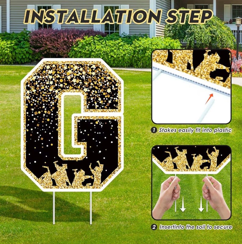 2026 Graduation Yard Signs, Class of 2026 Decor, Black Gold Grad Party ...