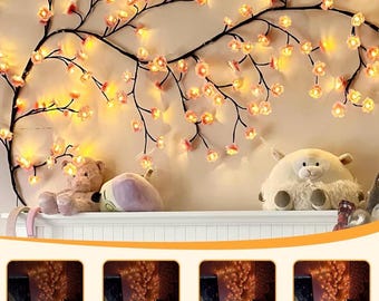 Ast Lichterkette Dekoration Kirschblüten-Lichterzweige Mit Fernbedienung – LED Baumlichter, 48 LEDs, 1,6m, Pinke Blüten, 8 Modi, USB, Deko Für Wand, Fenster, Hochzeit, Weihnachten