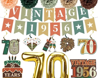 70th Birthday Decorations Kit for Men Women, Green Gold Happy 70th Birthday Banner and Foil Balloons, Vintage 1956 Bday Honeycomb 47pcs