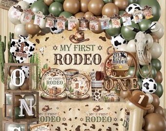 258-teiliges Deko-Set „Mein erstes Rodeo“ für Jungen (25 Gäste), Komplettset mit Bannern, Tellern und Cupcake-Toppern für den 1. Rodeo-Geburtstag