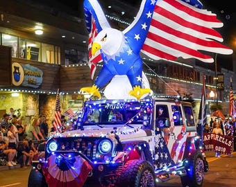 6FT 4th of July Inflatable Eagle, Independence Day Blow Up on The Car Built-in LED Lights, Memorial Day Inflatable American Eagle Patriotic