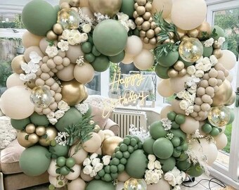 Ballon-Set Grün & Gold – 114 Stück Für Hochzeit, Party & Deko | Salbeigrün