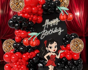 122PCS Cheetah Balloon Arch Garland Kit with Black Red Leopard Print Cherry Balloons for Cheetah Birthday Decorations, Leopard Party Decor