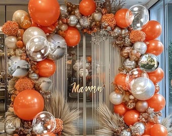 Orange Silver Balloon Double Stuffed Burnt Orange Metallic Silver Balloons Different Sizes Latex Balloons Garland for Fall Birthday Bridal