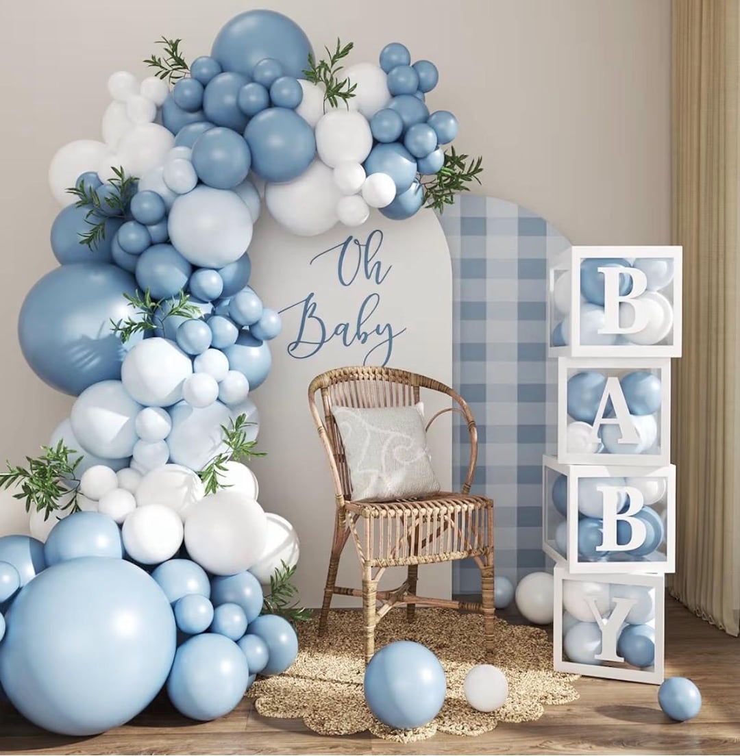 Dusty Blue Balloon Baby Shower Decorations for Boy, 132pcs Blue Balloon ...
