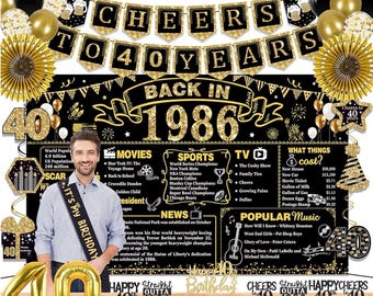 40th Birthday Decorations for Men Women,16PCS Back in 1985 Party Banner Decorations,Including Vintage Backdrop,Cheers to 40 Years Banner