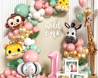 Jwssor 1. Geburtstag Dschungelparty Ballon-Set – 50 Teile Mit Tierballons, Nummer 1 Folie & Blätter – Perfekt Für Safari Deko Drinnen & Draußen