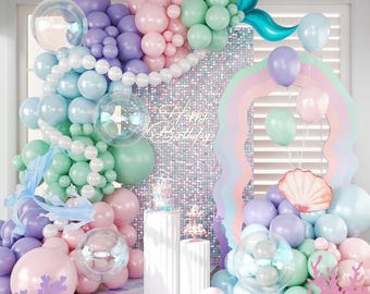 Mermaid Balloon Garland Arch Kit,145pcs Purple Pastel Pink light Blue Balloons with Mermaid Tails Foil Balloons for Birthday Gender Reveal