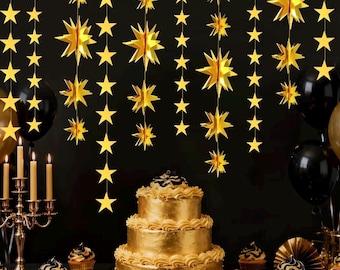 Gold Party Decorations Star Garlands Streamer Gold 3D Stars Metallic Paper Hanging Bunting Banner for Birthday Wedding Baby Bridal Shower