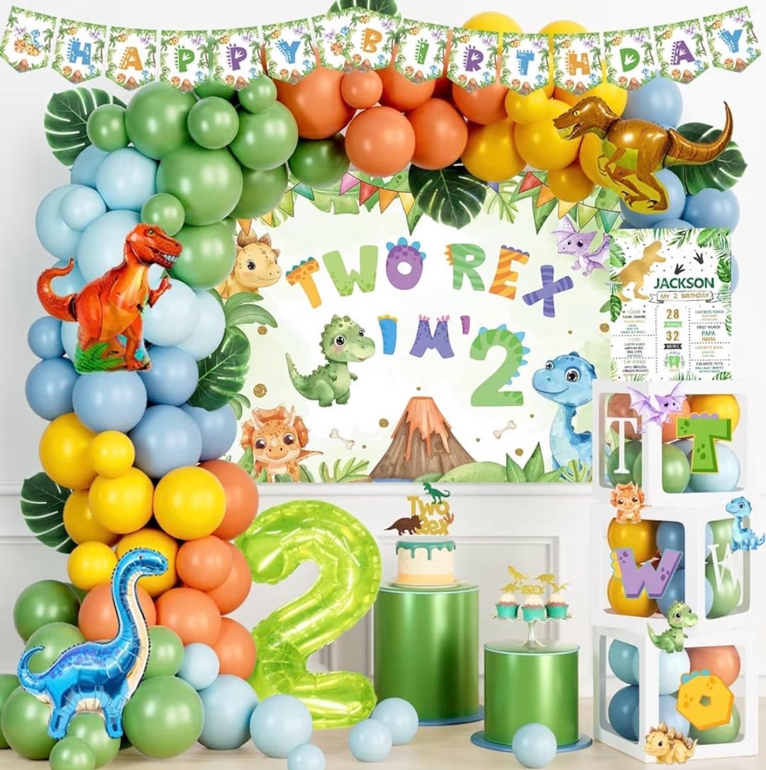Two Rex Birthday Decorations Boy,2nd Birthday Decorations for Boys ...