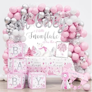 Little Snowflake Baby Shower Decorations Party Supplies, Pink A Little Snowflake is on The Way Baby Shower Decor, Baby Its Cold Outside