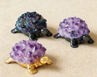 Crystal Turtle Figurine | Feng Shui Wealth Turtle | Healing Crystal Animal Decor | Personalized Engraved Spiritual Home Ornamen