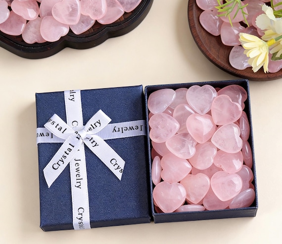 Natural Rose Quartz Heart Crystals Gift Box | Valentine’s Day Romantic Gift for Her/ Him | Self-Love Healing Stones for Manifestation