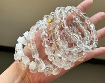 Handcrafted Freeform Clear Quartz Bracelet, Asymmetrical Raw Crystal Beaded Bracelet,Unique  Perfect Valentine's Day Jewelry Gift