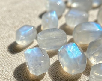 Natural Blue Moonstone Beads, Drilled Loose Gemstone Beads, Hand Cut Polished Moonstone, DIY Jewelry Making Supplies, Random 3 or 6 Pieces