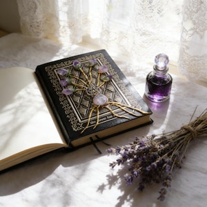 Handmade Crystal Tree Notebook | Amethyst Journal Grimoire | Vintage Spellbook Sketchbook | Witchy Gift Journal