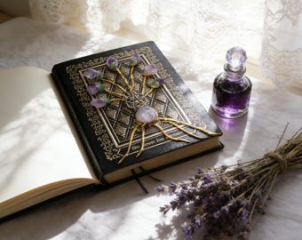 Handmade Crystal Tree Notebook | Amethyst Journal Grimoire | Vintage Spellbook Sketchbook | Witchy Gift Journal